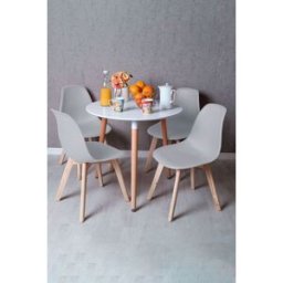RegalosMiguel Conjunto Mesa Tower Redonda 80 cm Blanca y Pack 4 Sillas Kelen - Gris