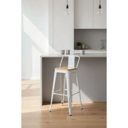 RegalosMiguel Taburete Torix Respaldo Madera Natural 95 cm - Blanco