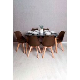 RegalosMiguel Conjunto Mesa Tower Rectangular 120 x 80 cm Negra y Pack 6 Sillas Synk Basic - Marrón