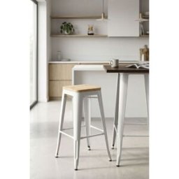 RegalosMiguel Taburete Torix Alto Madera Natural 76 cm - Blanco