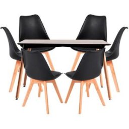 RegalosMiguel Conjunto Mesa Tower Rectangular 120 x 80 cm Negra y Pack 6 Sillas Synk Basic - Negro
