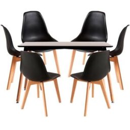 RegalosMiguel Conjunto Mesa Tower Rectangular 120 x 80 cm Negra y Pack 6 Sillas Kelen - Negro