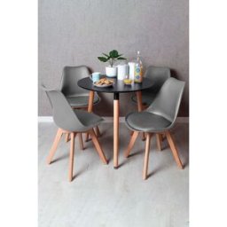 RegalosMiguel Conjunto Mesa Tower Redonda 80 cm Negra y Pack 4 Sillas Synk Basic - Gris