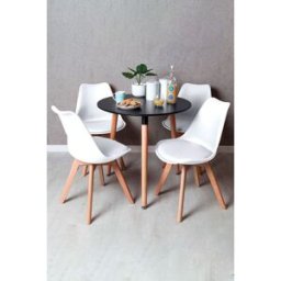 RegalosMiguel Conjunto Mesa Tower Redonda 80 cm Negra y Pack 4 Sillas Synk Basic - Blanco