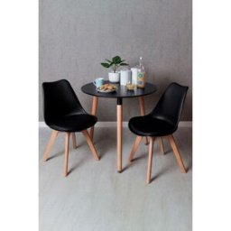 RegalosMiguel Conjunto Mesa Tower Redonda 80 cm Negra y Pack 2 Sillas Synk Basic - Negro