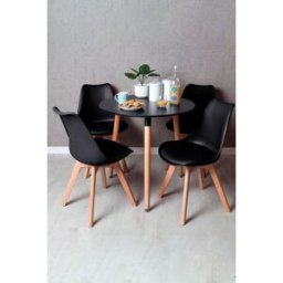 RegalosMiguel Conjunto Mesa Tower Redonda 80 cm Negra y Pack 4 Sillas Synk Basic - Negro