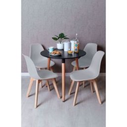 RegalosMiguel Conjunto Mesa Tower Redonda 80 cm Negra y Pack 4 Sillas Kelen - Gris