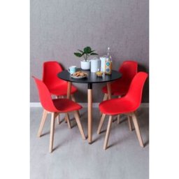 RegalosMiguel Conjunto Mesa Tower Redonda 80 cm Negra y Pack 4 Sillas Kelen - Rojo