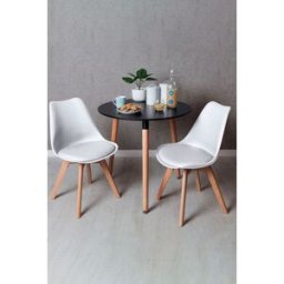 RegalosMiguel Conjunto Mesa Tower Redonda 80 cm Negra y Pack 2 Sillas Synk Basic - Blanco