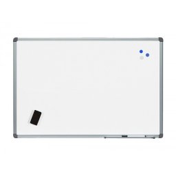 Pizarra blanca rocada acero vitrificado magnetico marco aluminio y cantoneras pvc 90x60 cm incluye bandeja para