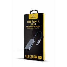 Hub Gembird 3 puertos 5 Gbit/s modelo A-CM-COMBO3-02 Extras HDMI dual, carga USB-C 87W