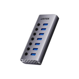 Hub UNITEK 7 puertos 5000 Mbit/s modelo H1314A01-EU con alimentación DC y USB-C