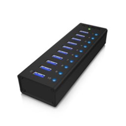 Hub ICYBOX 10 puertos USB 5 Gbps modelo IB-AC6110 aluminio con carga rápida