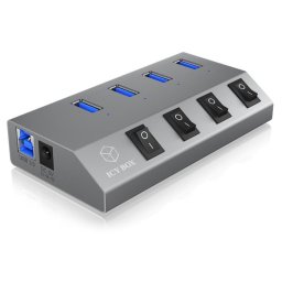 Hub ICYBOX 4 puertos 5 Gbps IB-HUB1405 aluminio alimentación AC