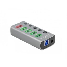 Hub DeLock 6 puertos 5 Gbps modelo 63263 con carga rápida y USB-C PD con interruptores