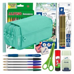 Estuche Triple de Cremalleras Officebox ColePack Pro Turquesa con Material Escolar