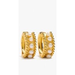 Parfois Pendientes de aro con baño de oro de 18 k y perlas decorativas. Blanco