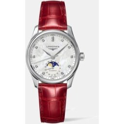 Longines Reloj de mujer The Master Collection L24094872 automático de piel rojo. Blanco