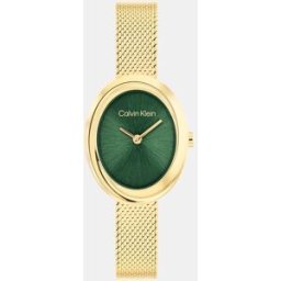 Calvin Reloj de mujer Twisted Bezel 25100152 de acero dorado. Verde