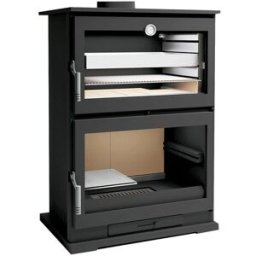 FM CALEFACCIÓN Estufa de Leña Frontal con Horno Acero Inoxidable y Leñero CH-9. Negro