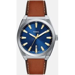 Fossil Reloj de hombre everett de piel. Plateado