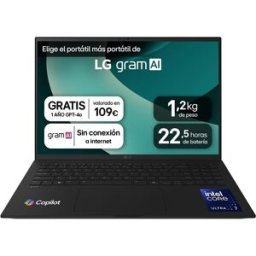 LG Portátil gram pro 16ZD90TR-E.AX8BB, Intel Core Ultra 7 255H, 32 GB, 2TB SSD, Nvidia GeForce RTX 5050 8GB, 16", Sin Sistema Operativo. Negro
