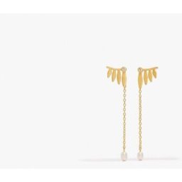 Parfois Pendientes de plata de ley bañado en oro de 18 k con minipétalos y perlas. Blanco