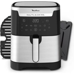 Moulinex Freidora de Aire Easy Fry & Grill XXL, 8 Programas, 6.5L, Parrilla de Aluminio Fundido. Negro / Acero Inox