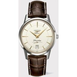 Longines Reloj de hombre Heritage L47954782 Flagship de piel marrón. Crema