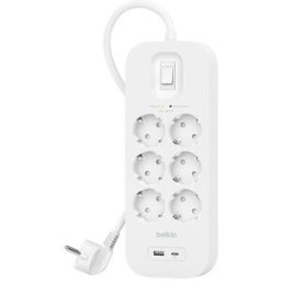 Belkin Regleta SurgePlus 6 Tomas, 1 USB-C y 1 USB-A. Blanco