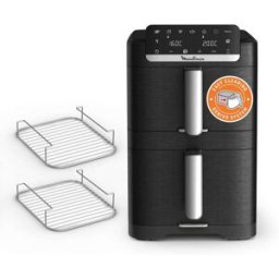 Moulinex Freidora de aire Dual Easy Fry Stack EZ7568 Doble Cesta Vertical, Con Dos Resistencias Superiores, 10L. Negro