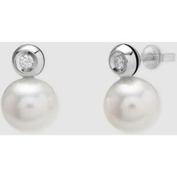 El Corte Inglés Pendientes Black & White de oro con diamantes y perla. Blanco