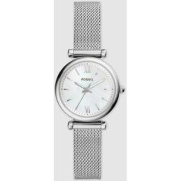 Fossil Reloj de mujer carlie con pulsera de malla. Plateado