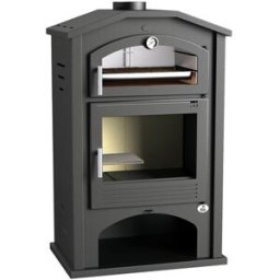 FM CALEFACCIÓN Estufa de Leña Frontal con Horno Envolvente Acero Inoxidable y Leñero M-106. Negro