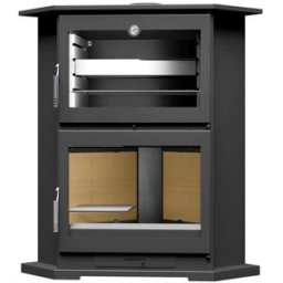 FM CALEFACCIÓN Estufa de Leña Rinconera con Horno Acero Inoxidable y Leñero CH-9 R. Negro