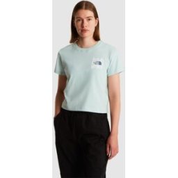 The North Face Camiseta recta con estampado gráfico para mujer Sun . Azul claro