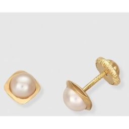 El Corte Inglés Pendientes de oro y perla blanca. Blanco