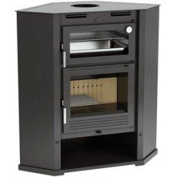 FM CALEFACCIÓN Estufa Leña Rincón Horno Envolvente en Inox. M-107 RT Bandeja Horno de 45 cm.. Negro