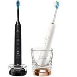 Philips Pack 2 cepillos de dientes eléctricos Sonicare DiamondClean 9000, tecnología sónica, sensor de presión, 4 modos, 2 intensidades, con. Blanco y negro