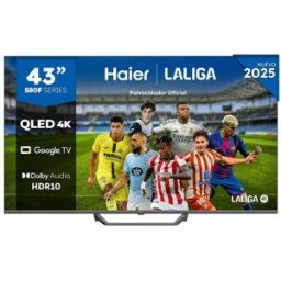 HAIER TV QLED 108 cm (43") H43S80FUX UHD 4K, Peana central, Smart Google TV, HDR10, Gaming 120Hz, Dolby Audio. Negro