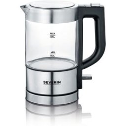 Severin Mini Hervidor de agua WK 3472 antical con jarra de cristal de 0.5 L y 1100 W. Gris