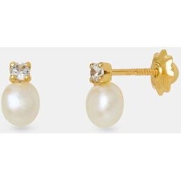 El Corte Inglés Pendientes de niña de oro perlas y circonita. Blanco