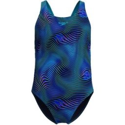 Speedo Bañador de natación para niños Print Leaderback One Piece . (8 años) Azul