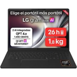LG Portátil gram Book 16UD55U-G.AX55BN, Ryzen AI 5-430, 16 GB, 512 GB SSD, 16", Sin Sistema Operativo. Negro carbón
