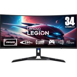 Lenovo Monitor PC Gaming curvo 86cm (34") Legion R34w-30, 180 Hz, UWQHD, Altavoces incorporados. Negro