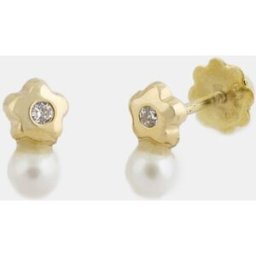 El Corte Inglés Pendientes de bebé de oro con circonita y perla. Blanco