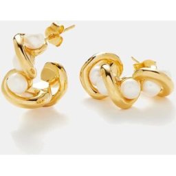 Missoma Pendientes de aro dorados con perlas. Blanco