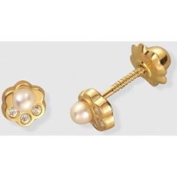 El Corte Inglés Pendientes de bebé de oro con perla y circonita. Blanco