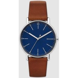 skagen Reloj signatur de piel en tono marrón medio. Marrón