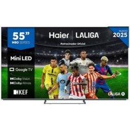 HAIER TV MiniLED 139 cm (55") H55M80FUX UHD 4K, Peana Central, Smart Google TV, HDR10, Sonido KEF 2.1. Silver